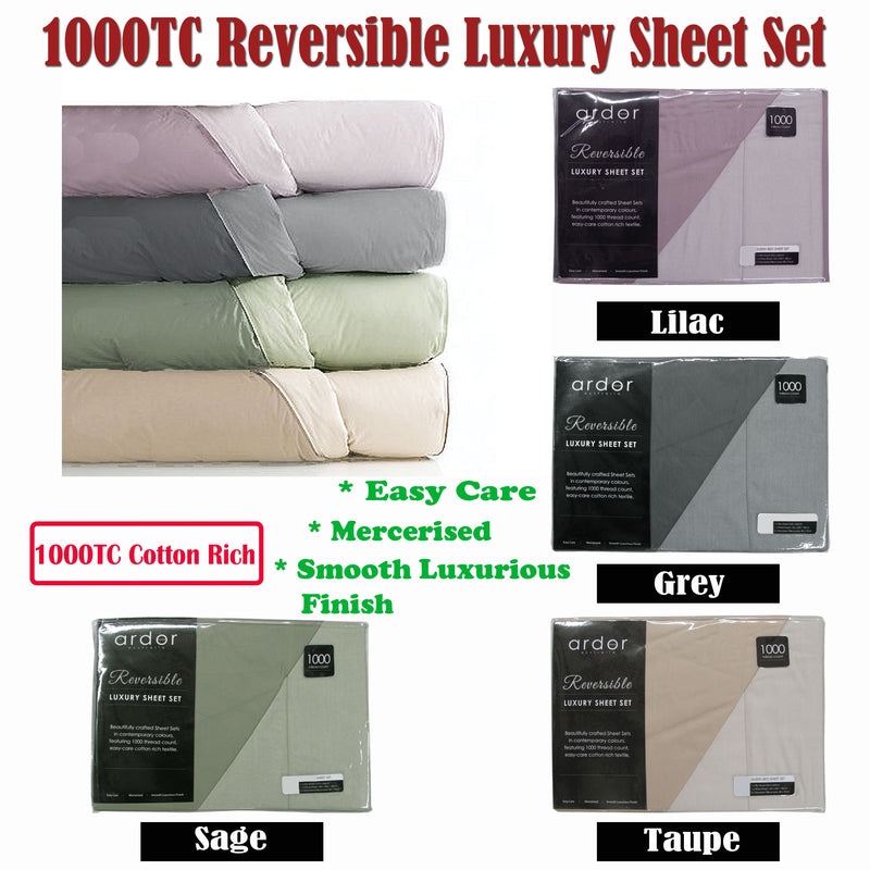 Danoz Direct -  Ardor 1000TC Cotton Rich Reversible Sheet Set Sage KING