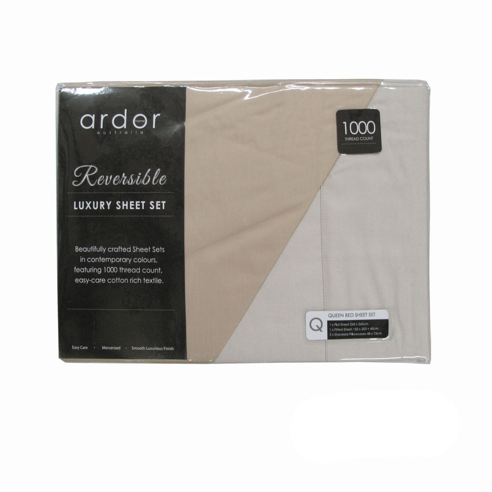 Danoz Direct -  Ardor 1000TC Cotton Rich Reversible Sheet Set Taupe KING