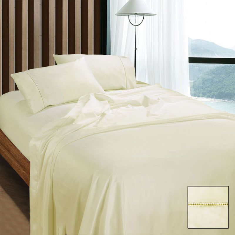 Danoz Direct -  Ramesses 1100TC Egyptian Cotton Sateen Sheet Set Cream Queen