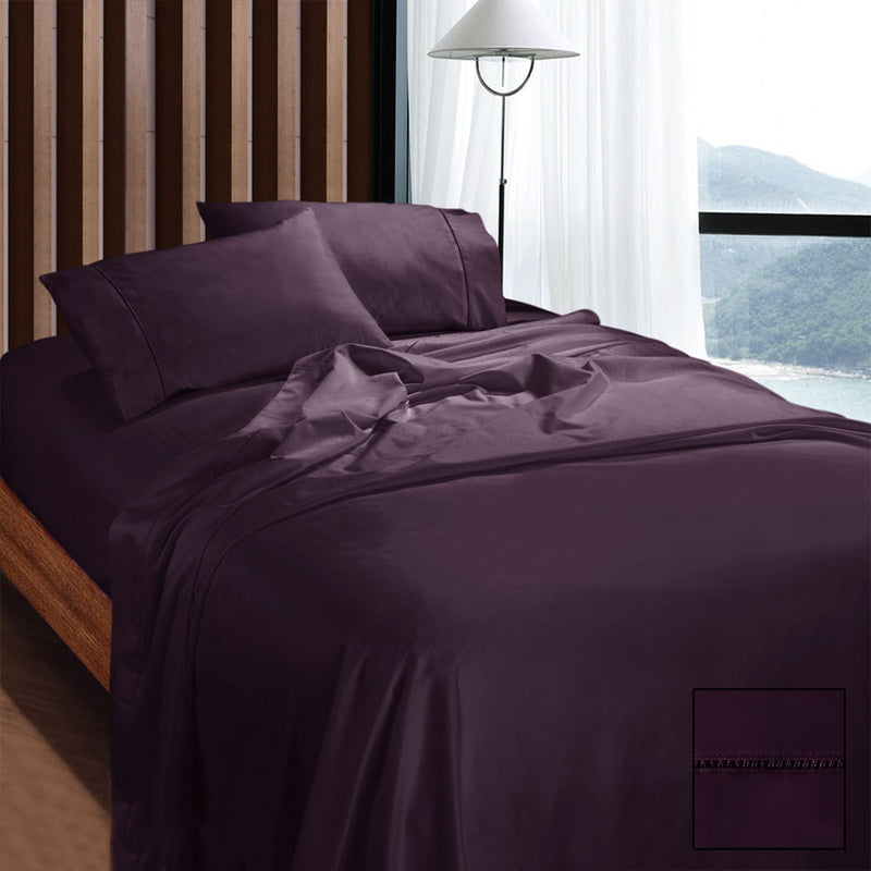 Danoz Direct -  Ramesses 1100TC Egyptian Cotton Sateen Sheet Set Eggplant King