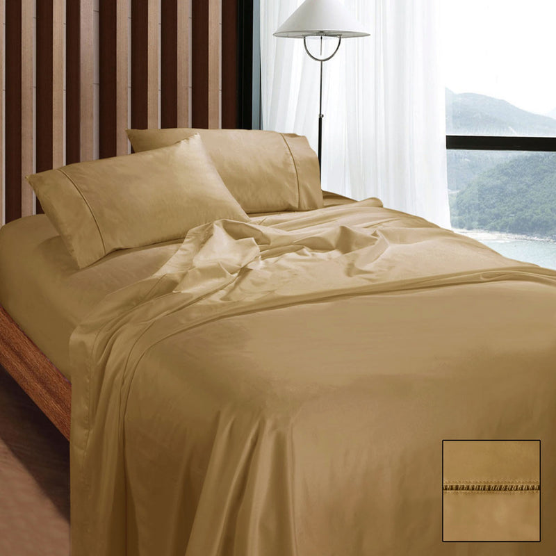Danoz Direct -  Ramesses 1100TC Egyptian Cotton Sateen Sheet Set Latte Queen