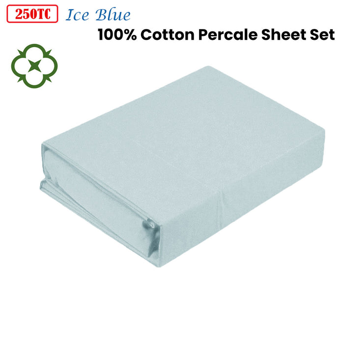 Danoz Direct -  Kingtex 250TC 100% Cotton Percale Sheet Set Ice Blue Single
