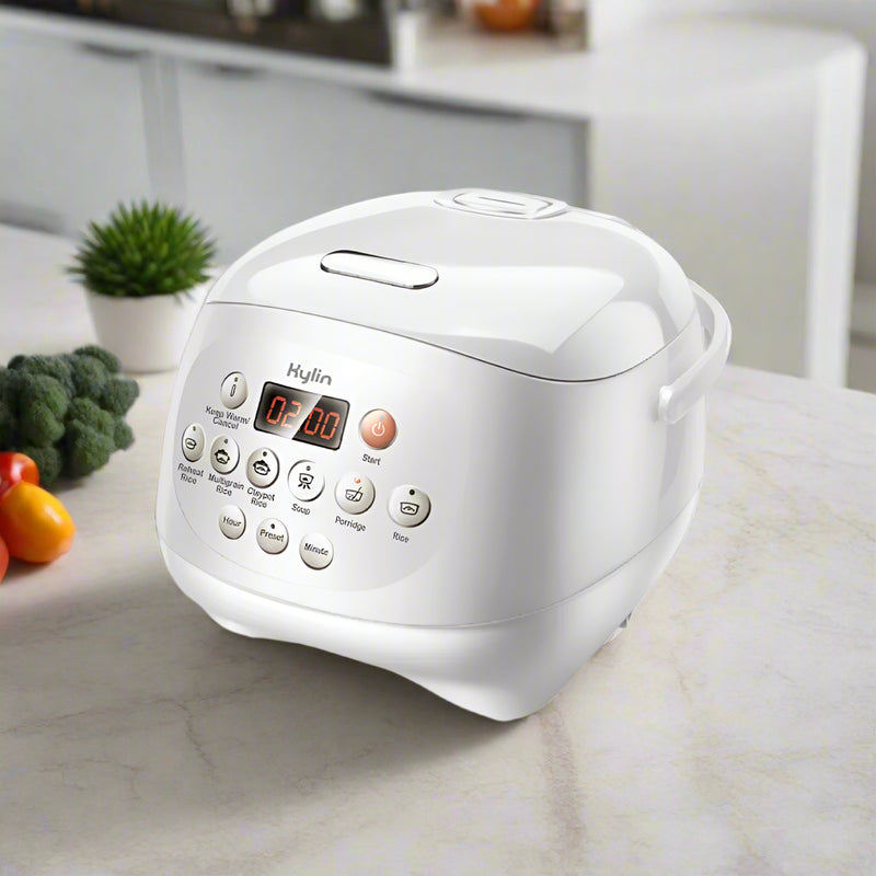 Danoz Cooking 🥘 Kylin Electric No Coating Non-stick Healthy Ceramic Rice Cooker in 6 Cups 3L - White