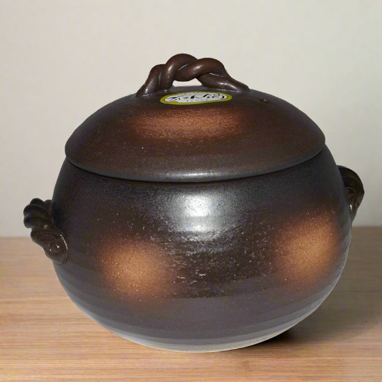 Danoz Direct - Japanese Yorozufuru-sho Brown Donabe Chestnut 7# Rice Clay Pot  - Made in Japan - 4L