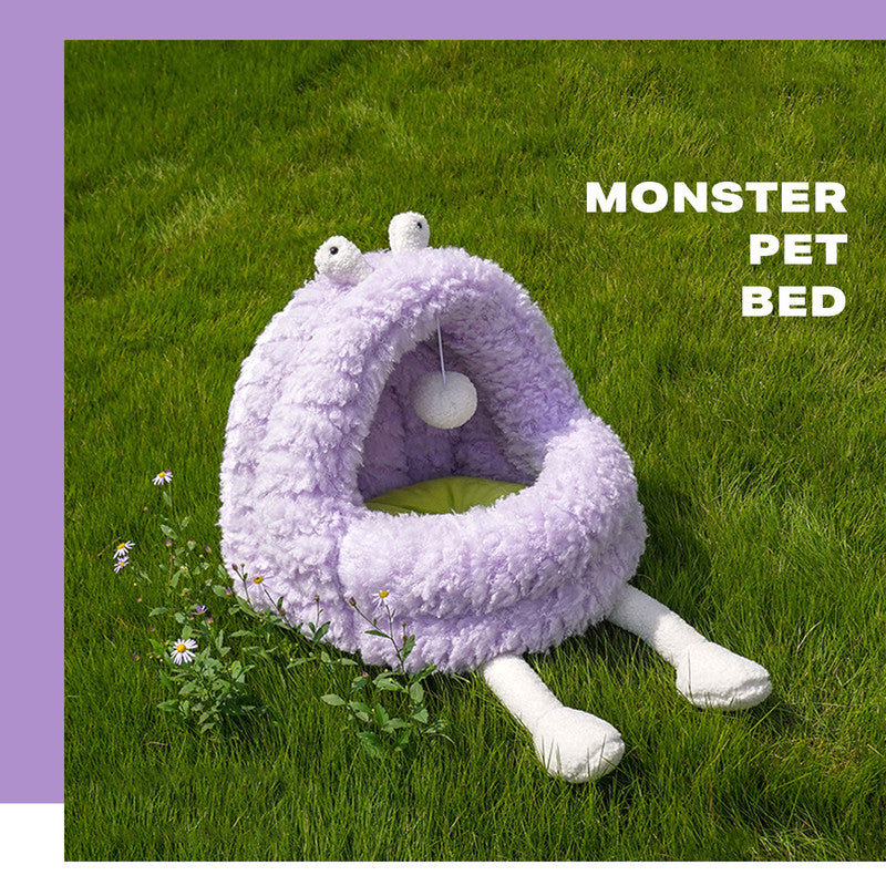 Danoz Direct - Monster Dog🐶 Cat Pet Calming Bed Warm Soft Plush Nest Comfy Sleeping Kennel Cave