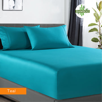 Danoz Direct -  400 thread count bamboo cotton 1 fitted sheet with 2 pillowcases king single teal