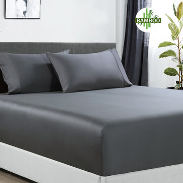 Danoz Direct -  400 thread count bamboo cotton 1 fitted sheet with 2 pillowcases mega king charcoal