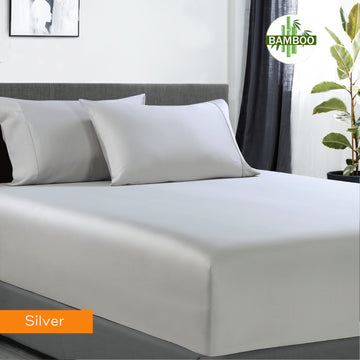 Danoz Direct -  400 thread count bamboo cotton 1 fitted sheet with 2 pillowcases mega king silver