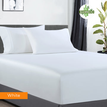 Danoz Direct -  400 thread count bamboo cotton 1 fitted sheet with 2 pillowcases mega queen white