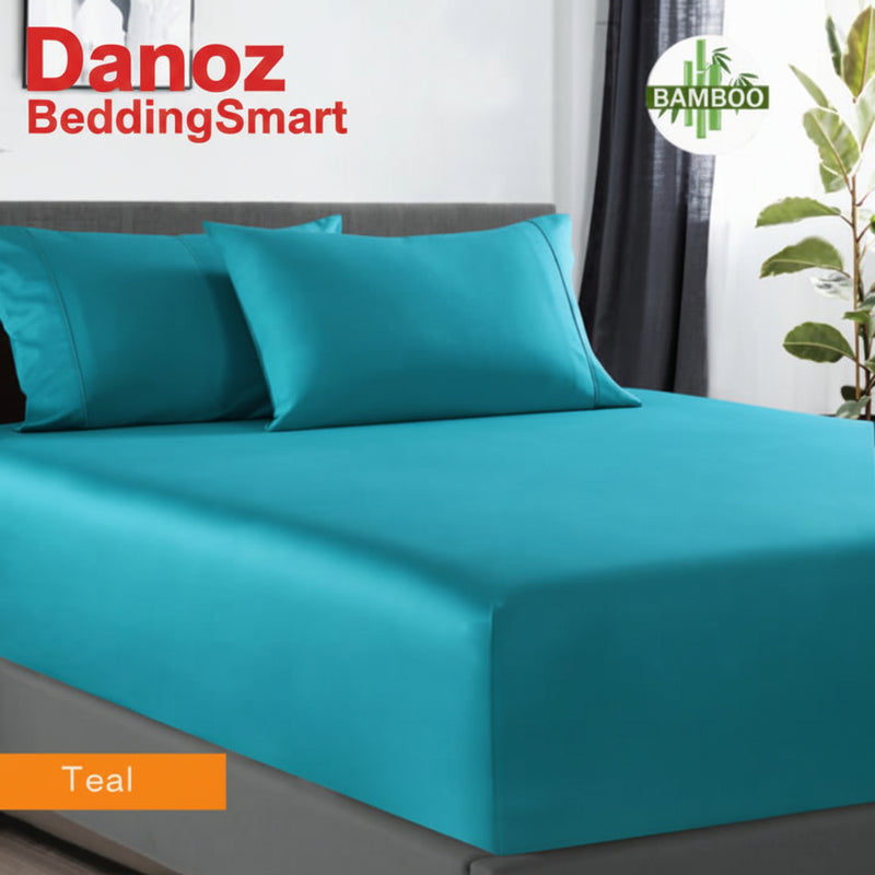 Danoz BeddibgSmart-  400 thread count bamboo cotton 1 fitted sheet with 2 pillowcases single teal