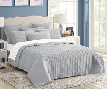 Danoz Direct -  7 piece vintage stone wash comforter set king silver