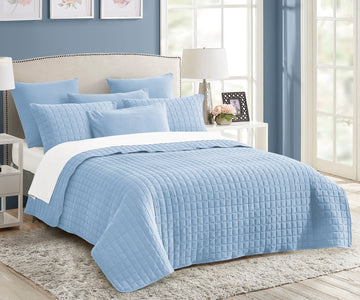 Danoz Direct -  7 piece vintage stone wash comforter set queen blue
