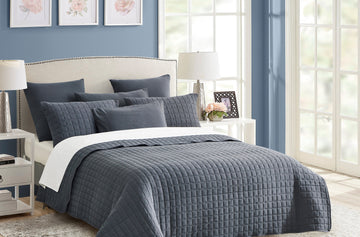 Danoz Direct -  7 piece vintage stone wash comforter set queen charcoal