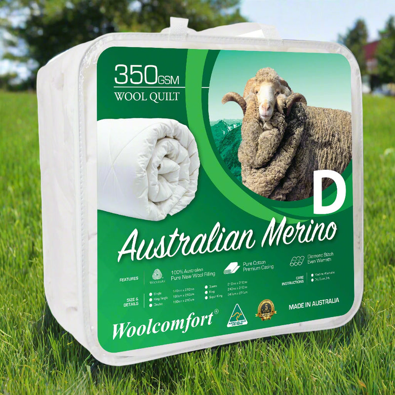 Danoz Direct -  Woolcomfort Aus Made Merino Wool Quilt 350GSM 180x210cm Double Size