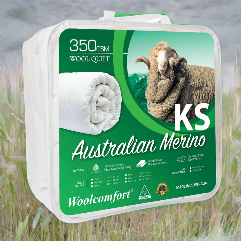 Danoz Direct -  Woolcomfort Aus Made Merino Wool Quilt 350GSM 160x210cm King Single Size