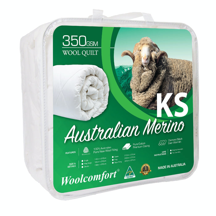 Danoz Direct -  Woolcomfort Aus Made Merino Wool Quilt 350GSM 160x210cm King Single Size