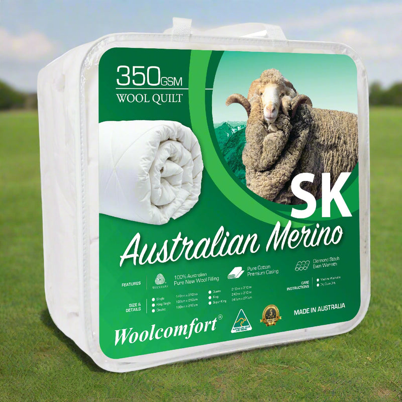 Danoz Direct -  Woolcomfort Aus Made Merino Wool Quilt 350GSM 270x240cm Super King Size