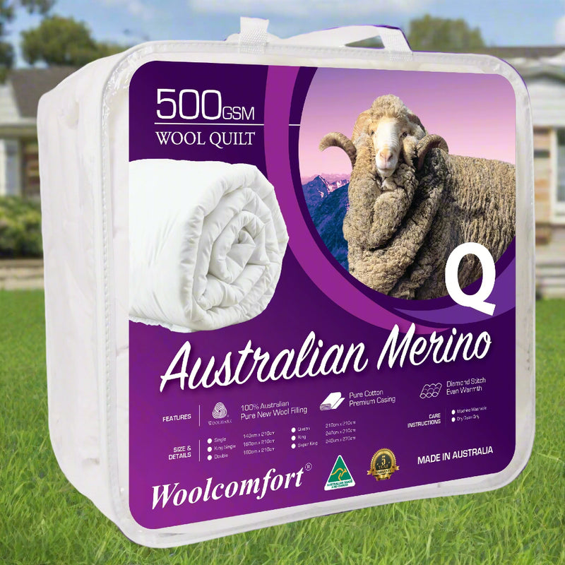 Danoz Direct -  Woolcomfort Aus Made Merino Wool Quilt 500GSM 210x210cm Queen Size