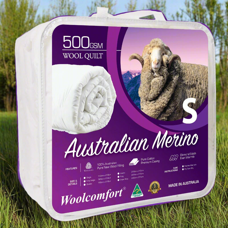 Danoz Direct -  Woolcomfort Aus Made Merino Wool Quilt 500GSM 140x210cm Single Size
