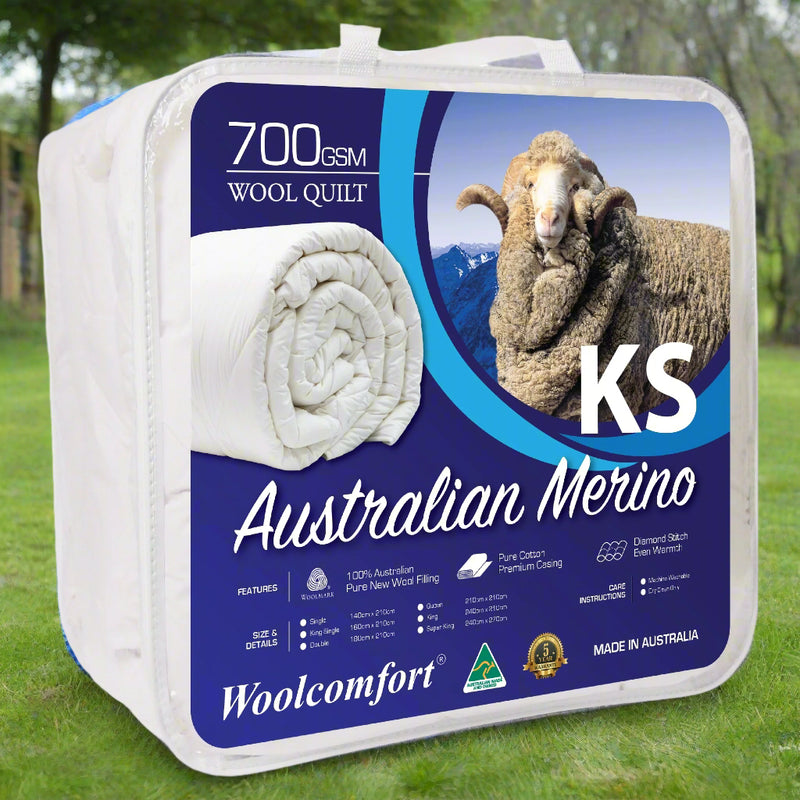 Danoz Direct -  Woolcomfort Aus Made Merino Wool Quilt 700GSM 160x210cm King Single Size