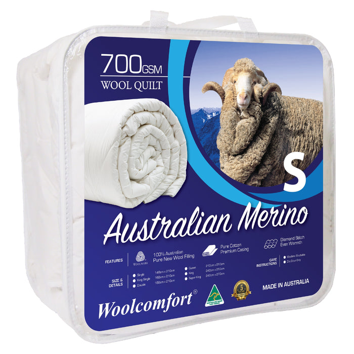 Danoz Direct -  Woolcomfort Aus Made Merino Wool Quilt 700GSM 140x210cm Single Size