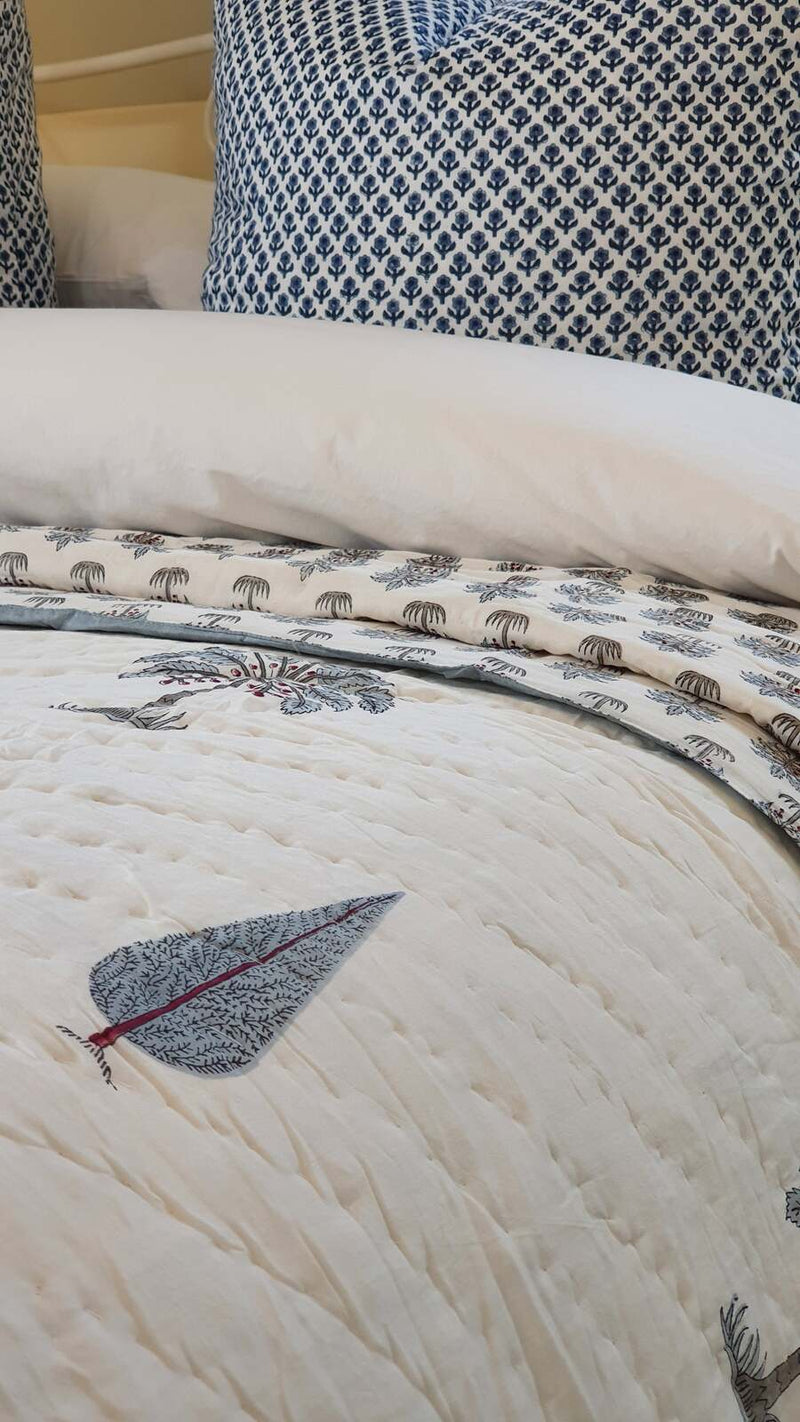 Danoz Direct - Kolka Palm & Pine Reversible Quilt 100% Cotton Blue - King Size