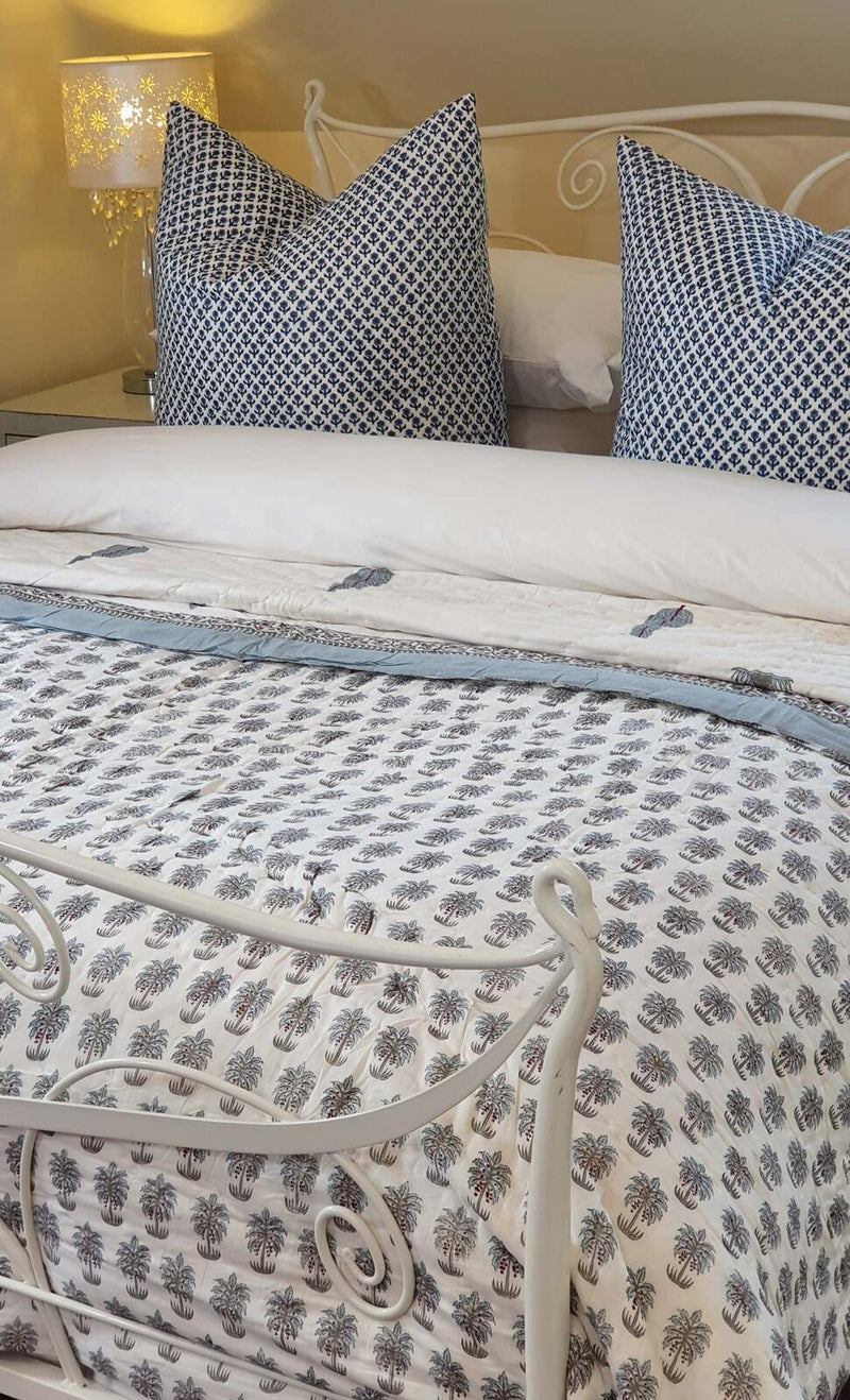 Danoz Direct - Kolka Palm & Pine Reversible Quilt 100% Cotton Blue - King Size