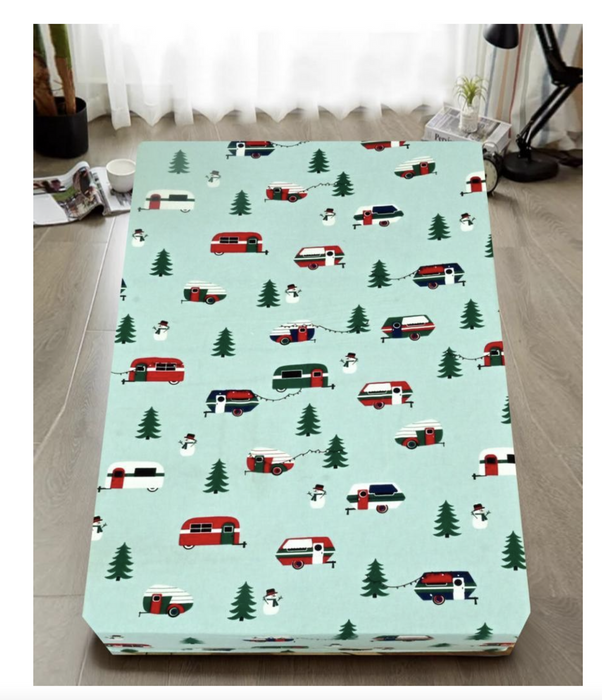 Danoz Direct -  King Luxury 100% Cotton Flannelette Fitted Bed Sheet Flannel - Trees/Caravan