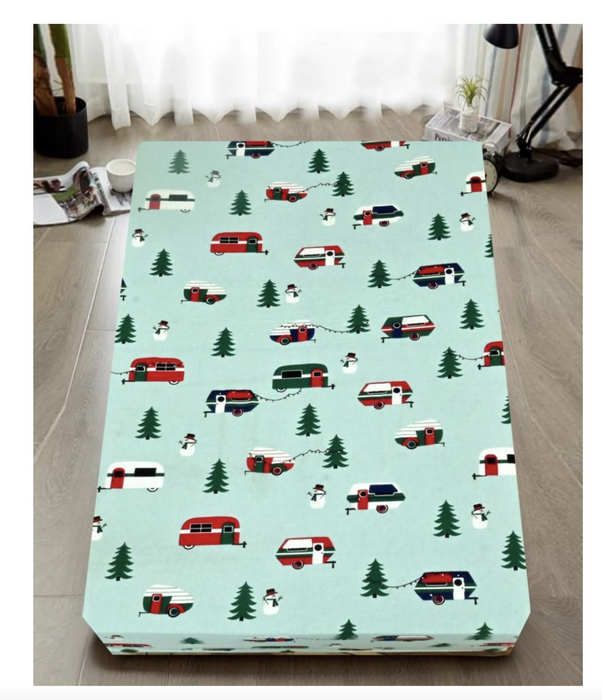 Danoz Direct -  Queen Luxury 100% Cotton Flannelette Fitted Bed Sheet Flannel -  Trees/Caravan