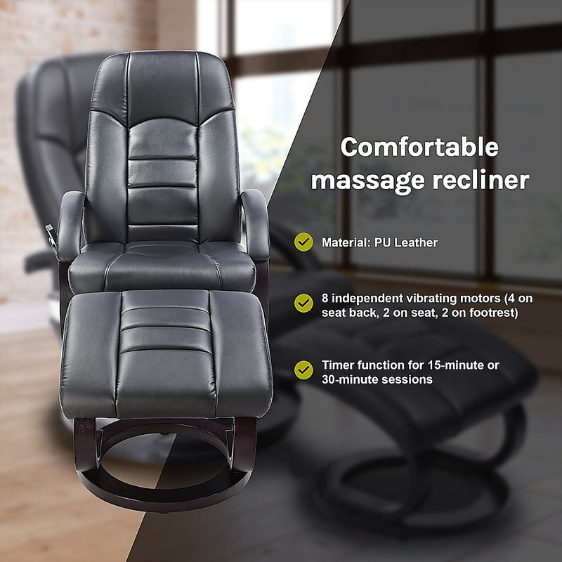 Danoz Direct - PU Leather Massage Chair Recliner Ottoman Lounge Remote