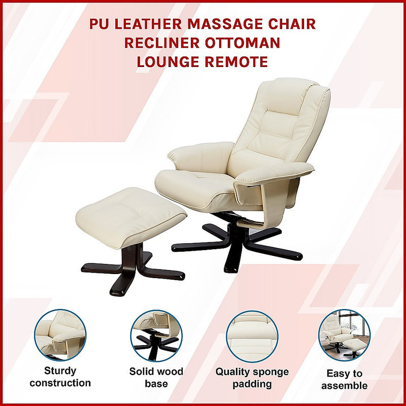 Danoz Direct - PU Leather Massage Chair Recliner Ottoman Lounge Remote