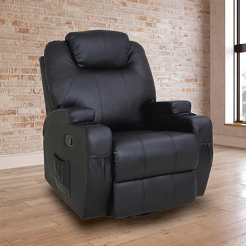 Danoz Furniture - Massager Sofa Chair Recliner 360 Degree Swivel PU Leather Lounge 8 Point Heated
