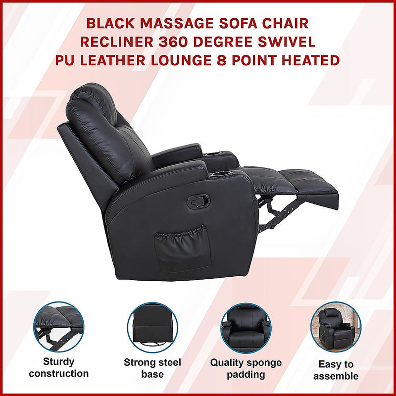 Danoz Furniture - Massager Sofa Chair Recliner 360 Degree Swivel PU Leather Lounge 8 Point Heated