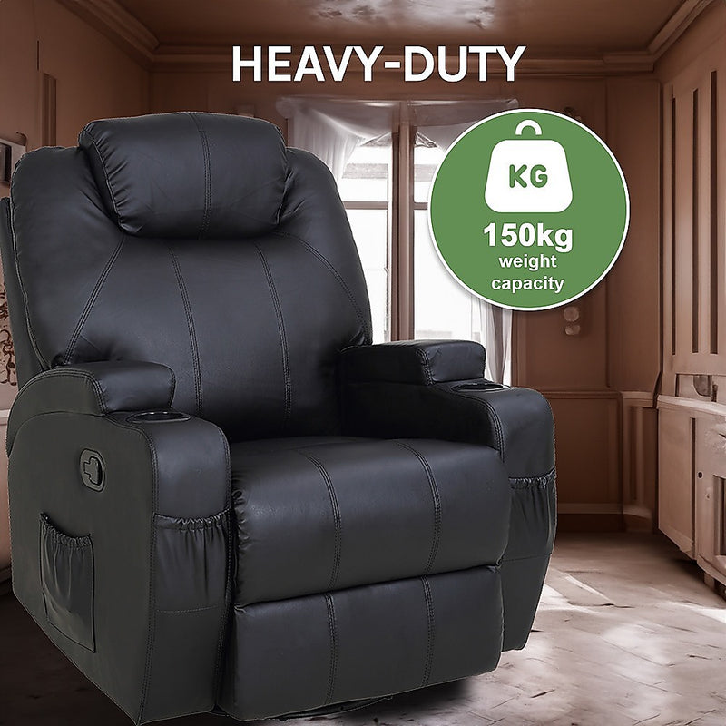 Danoz Furniture - Massager Sofa Chair Recliner 360 Degree Swivel PU Leather Lounge 8 Point Heated