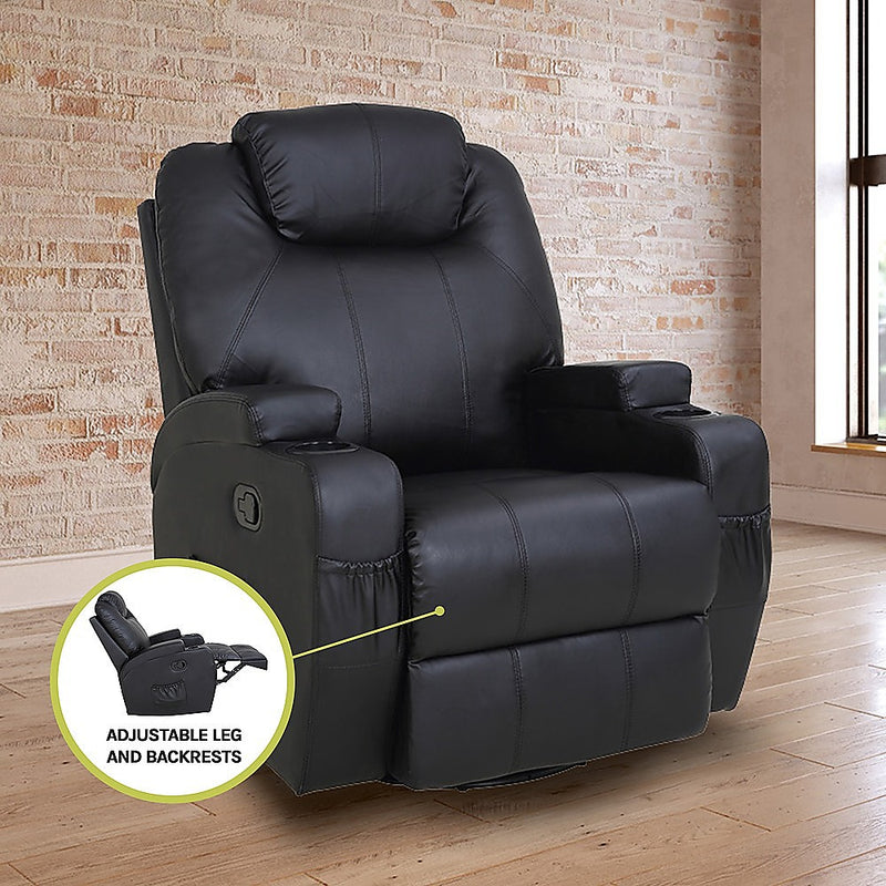 Danoz Furniture - Massager Sofa Chair Recliner 360 Degree Swivel PU Leather Lounge 8 Point Heated