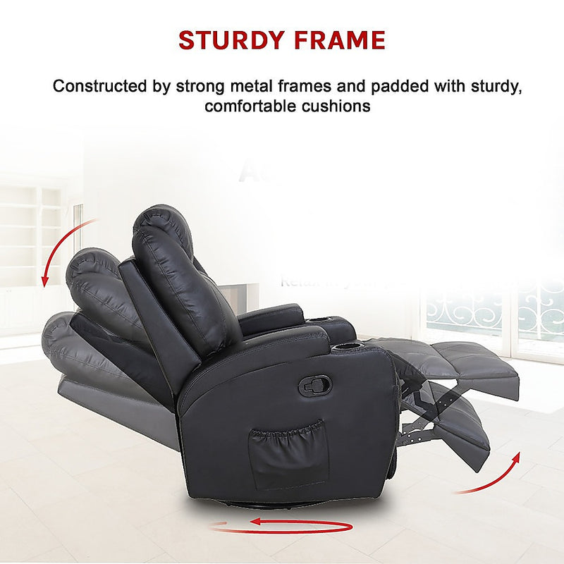 Danoz Furniture - Massager Sofa Chair Recliner 360 Degree Swivel PU Leather Lounge 8 Point Heated