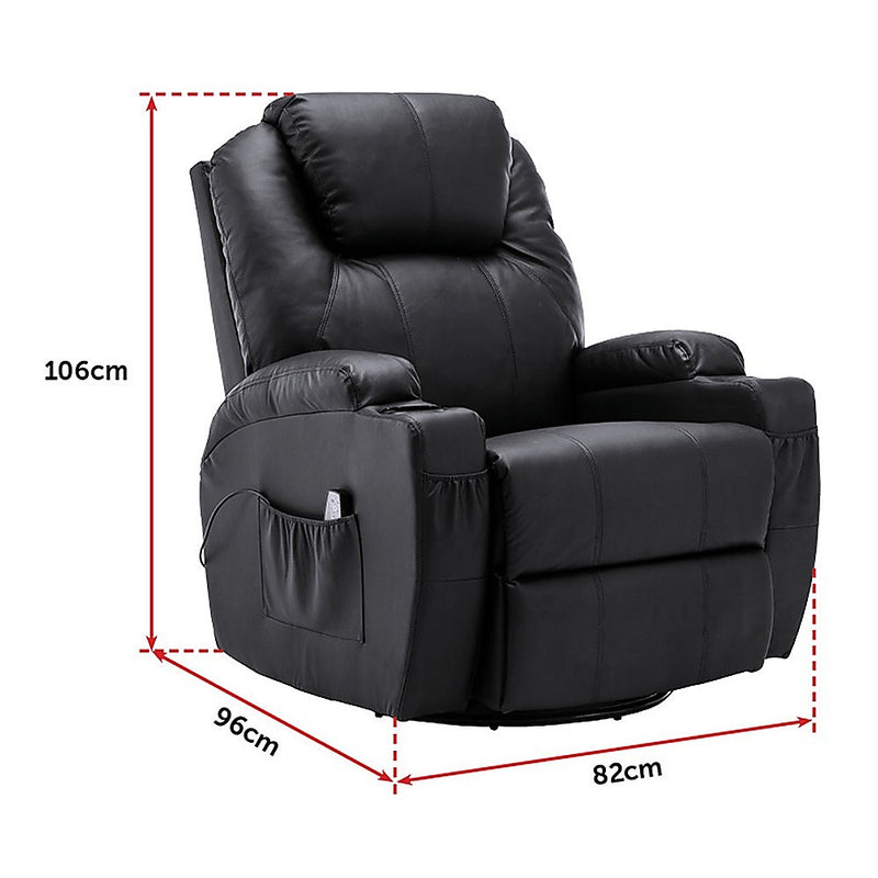 Danoz Furniture - Massager Sofa Chair Recliner 360 Degree Swivel PU Leather Lounge 8 Point Heated