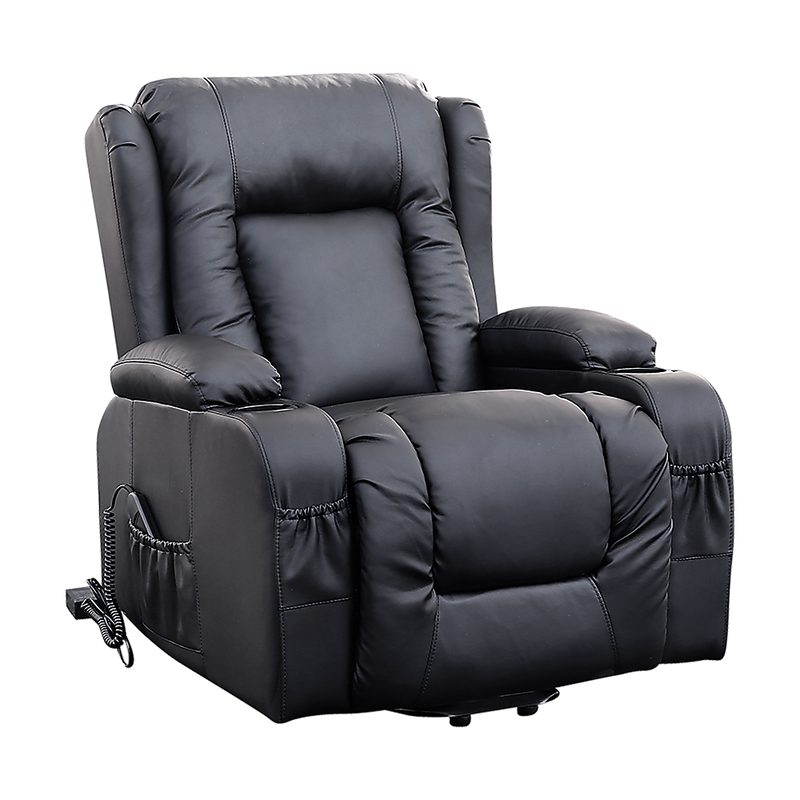 Danoz Direct - Recliner Chair Electric Massage Chair Lift Heated Leather Lounge Sofa Black