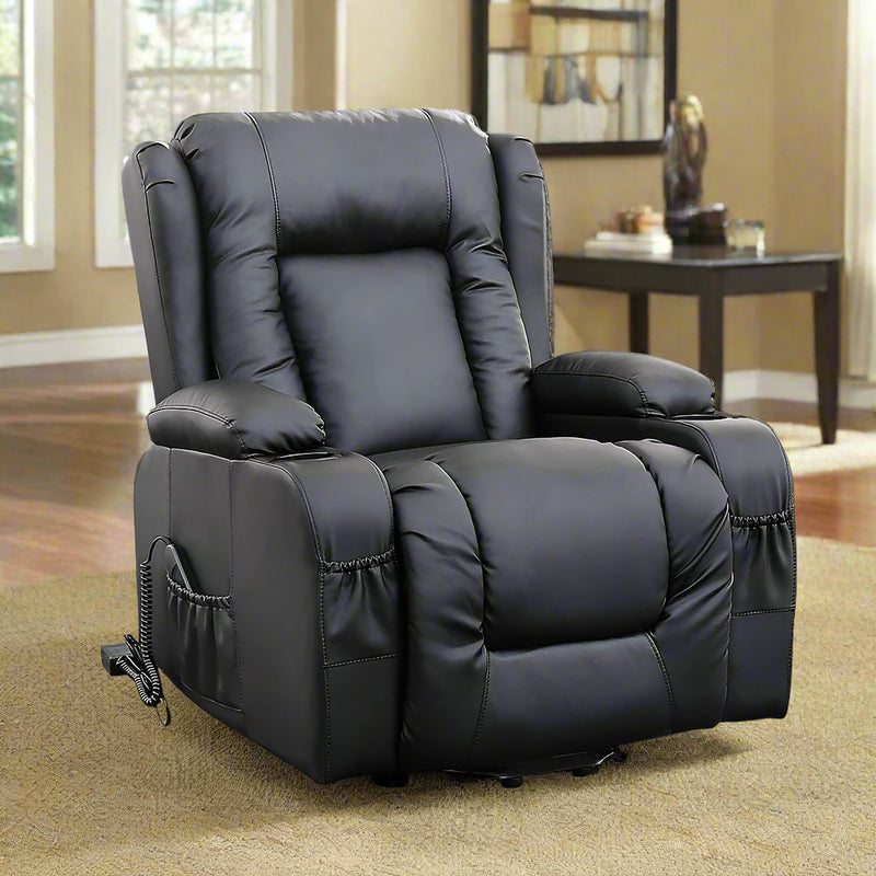 Danoz Direct - Recliner Chair Electric Massage Chair Lift Heated Leather Lounge Sofa Black