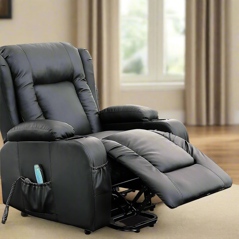 Danoz Direct - Recliner Chair Electric Massage Chair Lift Heated Leather Lounge Sofa Black