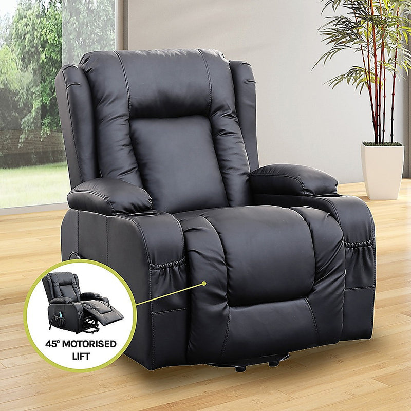 Danoz Direct - Recliner Chair Electric Massage Chair Lift Heated Leather Lounge Sofa Black