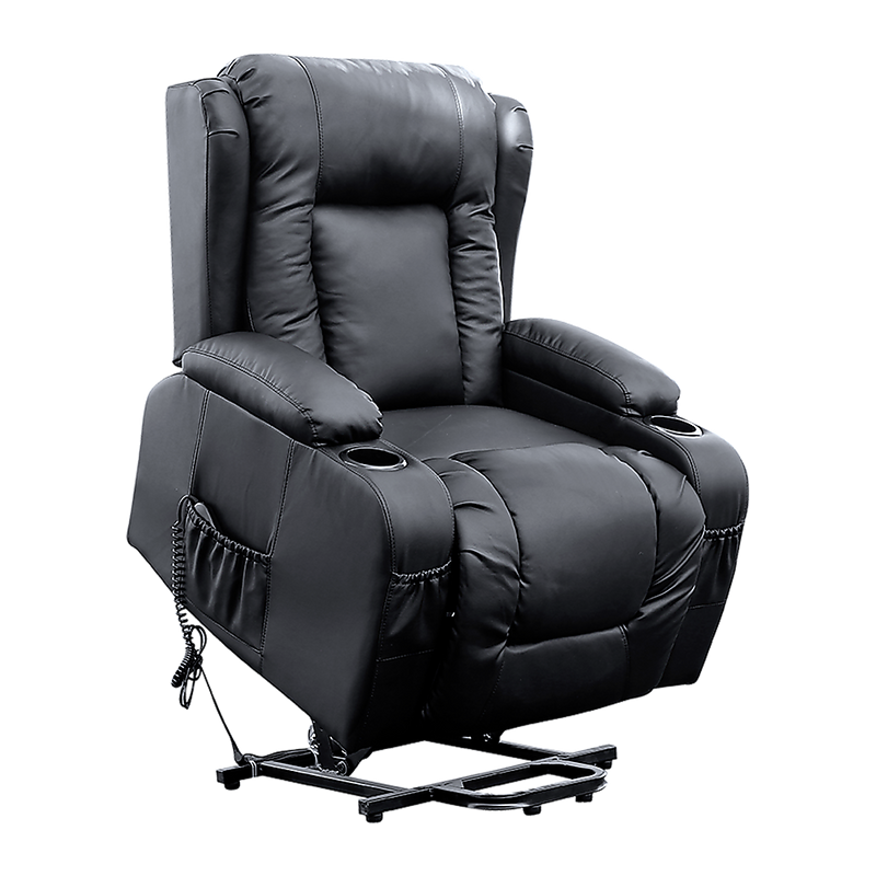 Danoz Direct - Recliner Chair Electric Massage Chair Lift Heated Leather Lounge Sofa Black