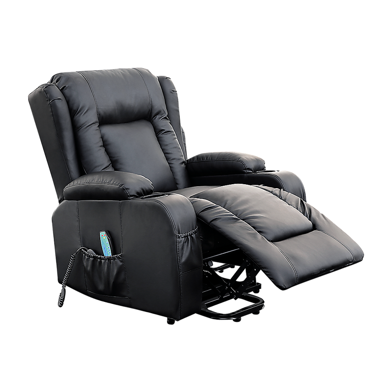 Danoz Direct - Recliner Chair Electric Massage Chair Lift Heated Leather Lounge Sofa Black