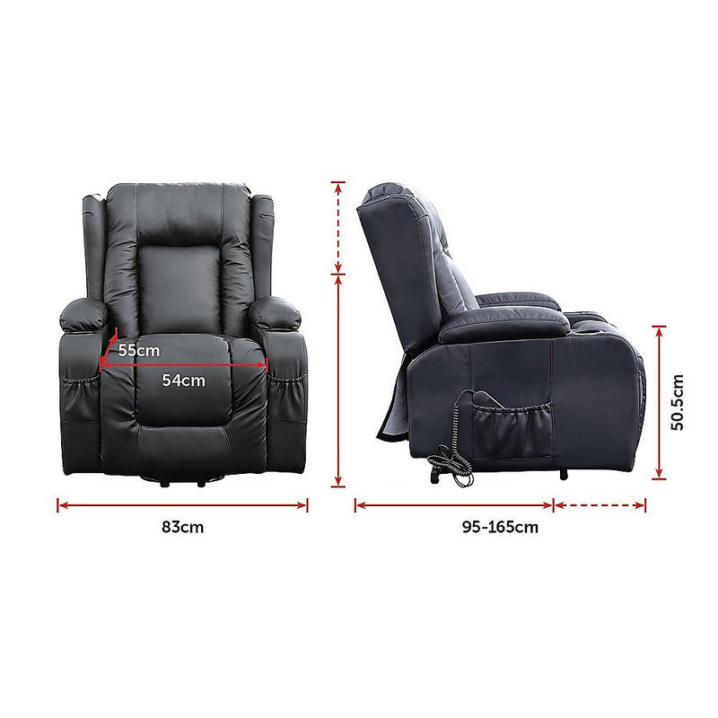 Danoz Direct - Recliner Chair Electric Massage Chair Lift Heated Leather Lounge Sofa Black